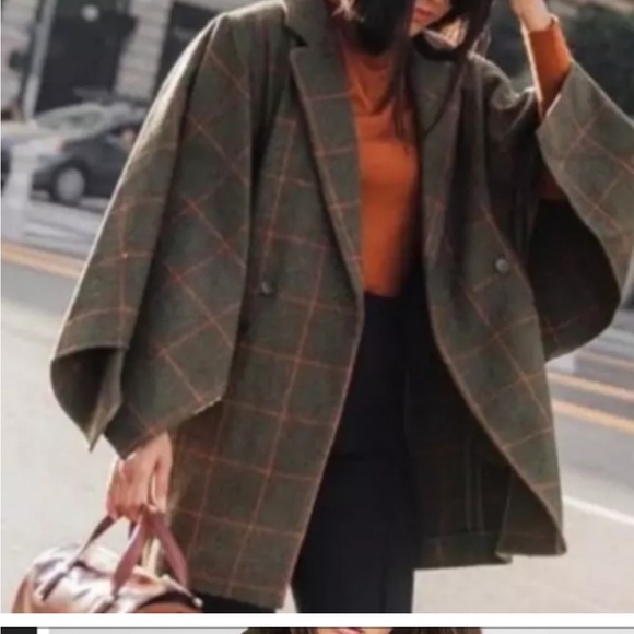 BCBG Windowpane cloak blazer coat, Olive Green, S - Picture 2 of 9